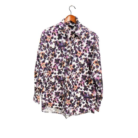 Saint & Sofia Black Blurred Floral Button Down Longsleeve Blouse Size 8 - Picture 1 of 7